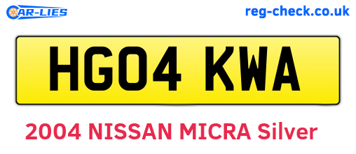 HG04KWA are the vehicle registration plates.