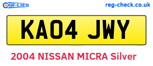 KA04JWY are the vehicle registration plates.