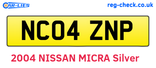 NC04ZNP are the vehicle registration plates.
