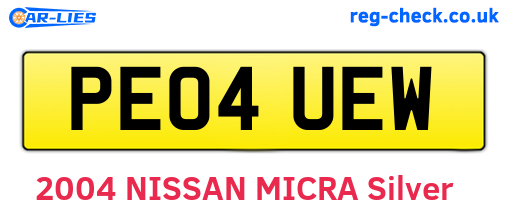 PE04UEW are the vehicle registration plates.