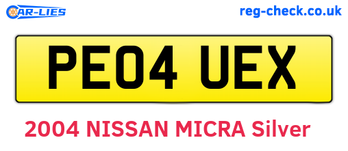 PE04UEX are the vehicle registration plates.
