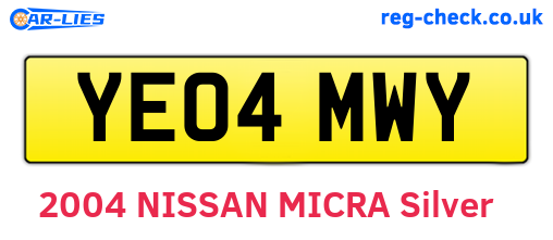 YE04MWY are the vehicle registration plates.