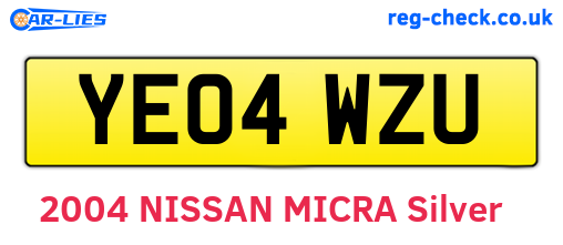 YE04WZU are the vehicle registration plates.