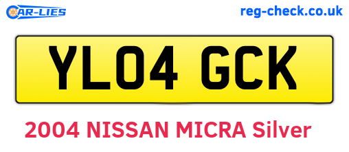 YL04GCK are the vehicle registration plates.