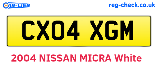 CX04XGM are the vehicle registration plates.