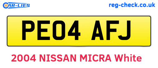 PE04AFJ are the vehicle registration plates.