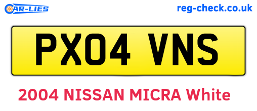 PX04VNS are the vehicle registration plates.