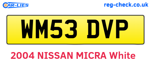 WM53DVP are the vehicle registration plates.