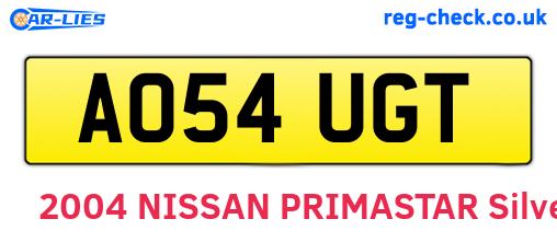 AO54UGT are the vehicle registration plates.