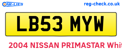 LB53MYW are the vehicle registration plates.