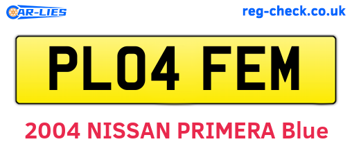 PL04FEM are the vehicle registration plates.