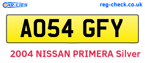 AO54GFY are the vehicle registration plates.
