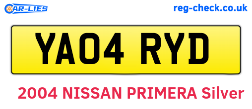 YA04RYD are the vehicle registration plates.