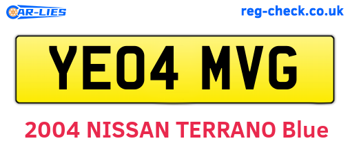YE04MVG are the vehicle registration plates.