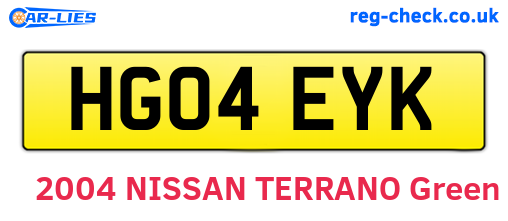 HG04EYK are the vehicle registration plates.
