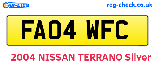 FA04WFC are the vehicle registration plates.