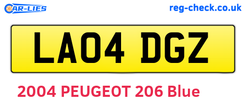 LA04DGZ are the vehicle registration plates.