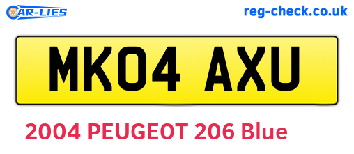MK04AXU are the vehicle registration plates.