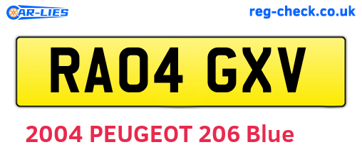 RA04GXV are the vehicle registration plates.
