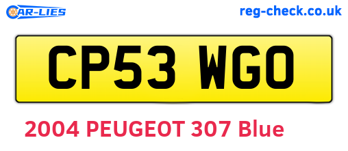 CP53WGO are the vehicle registration plates.