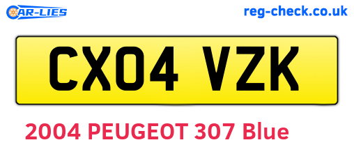 CX04VZK are the vehicle registration plates.