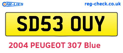SD53OUY are the vehicle registration plates.