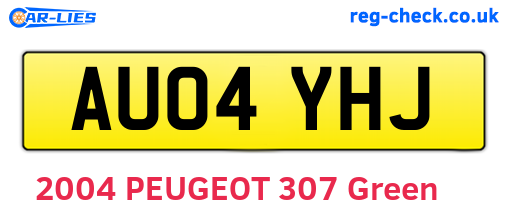 AU04YHJ are the vehicle registration plates.