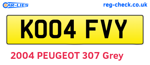 KO04FVY are the vehicle registration plates.