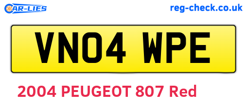 VN04WPE are the vehicle registration plates.