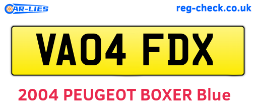 VA04FDX are the vehicle registration plates.