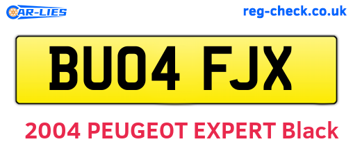 BU04FJX are the vehicle registration plates.