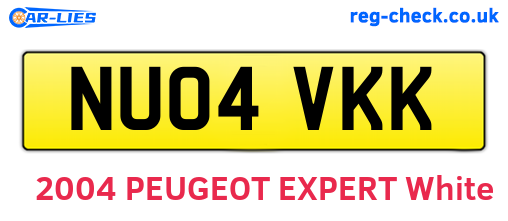 NU04VKK are the vehicle registration plates.