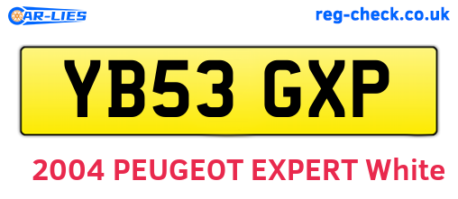 YB53GXP are the vehicle registration plates.