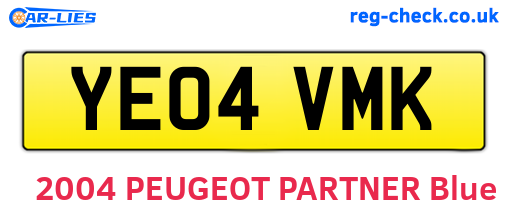 YE04VMK are the vehicle registration plates.