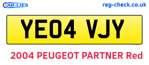 YE04VJY are the vehicle registration plates.