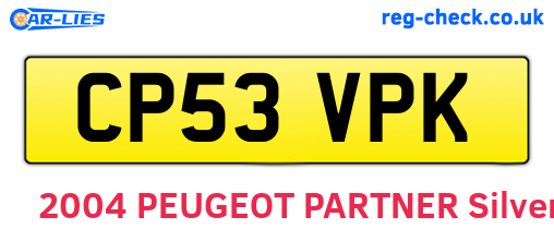 CP53VPK are the vehicle registration plates.