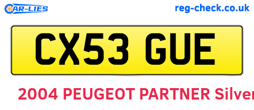 CX53GUE are the vehicle registration plates.