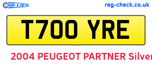 T700YRE are the vehicle registration plates.