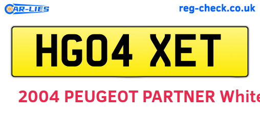 HG04XET are the vehicle registration plates.