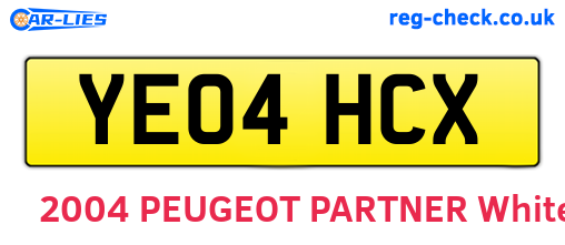 YE04HCX are the vehicle registration plates.