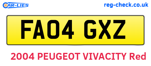FA04GXZ are the vehicle registration plates.
