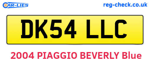 DK54LLC are the vehicle registration plates.