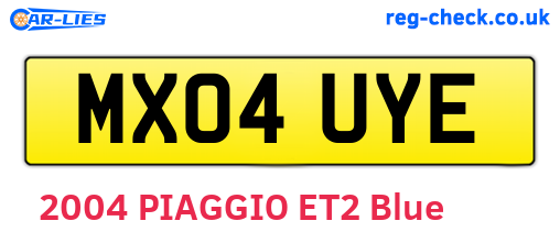 MX04UYE are the vehicle registration plates.