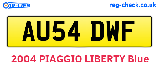 AU54DWF are the vehicle registration plates.