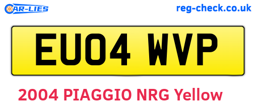 EU04WVP are the vehicle registration plates.