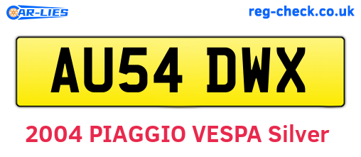AU54DWX are the vehicle registration plates.