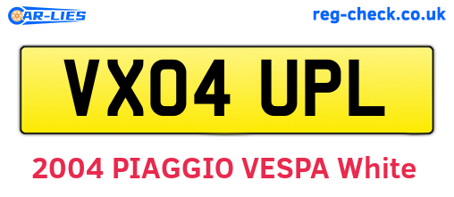 VX04UPL are the vehicle registration plates.