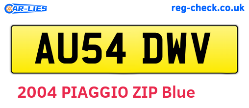 AU54DWV are the vehicle registration plates.