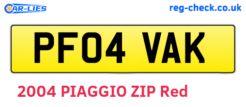 PF04VAK are the vehicle registration plates.