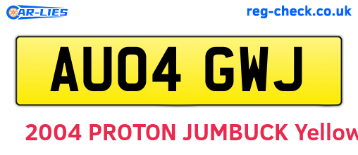 AU04GWJ are the vehicle registration plates.